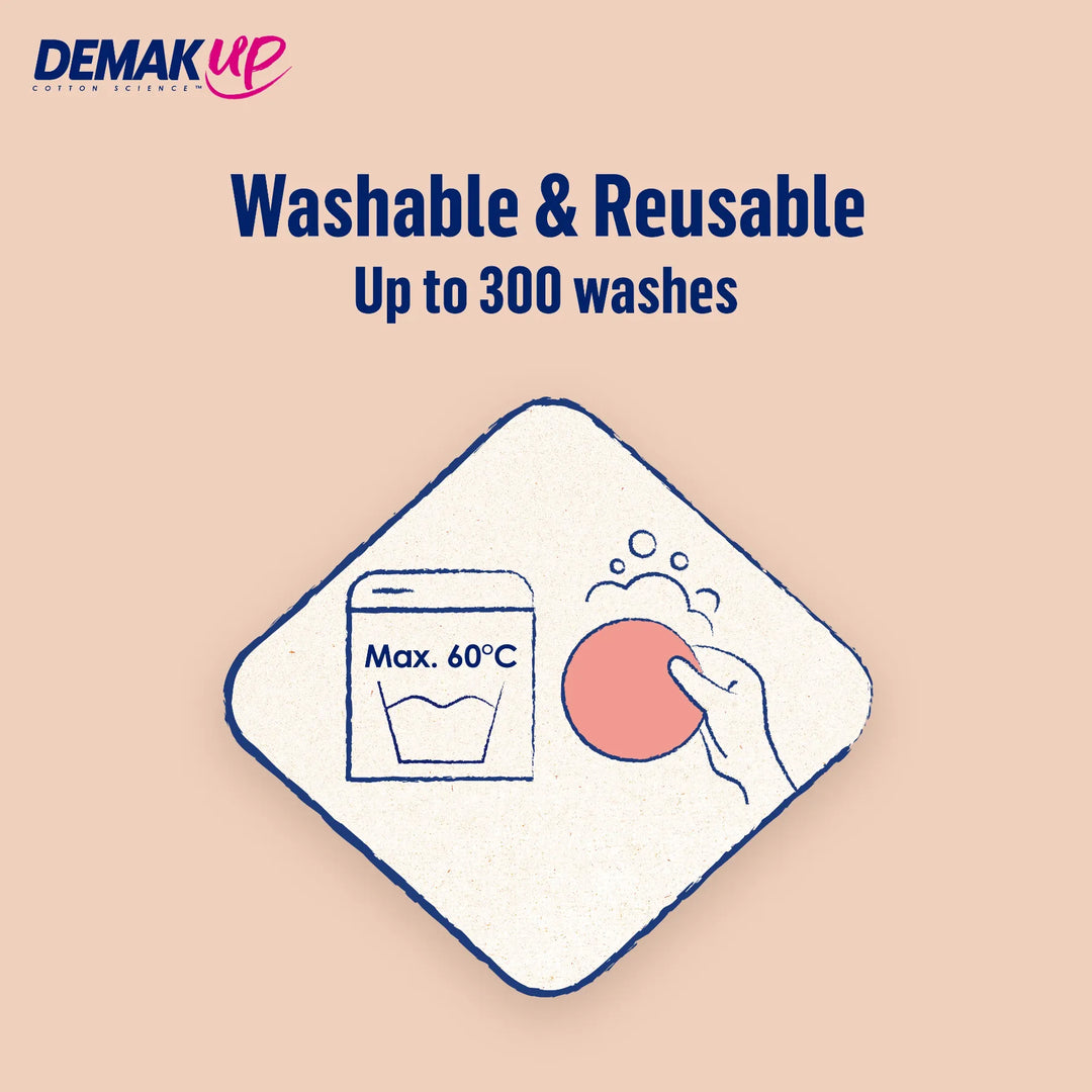 Washable and reusable up to 300 washes with Demak'Up Wash and Reuse XL Cotton Pads 3 Pack