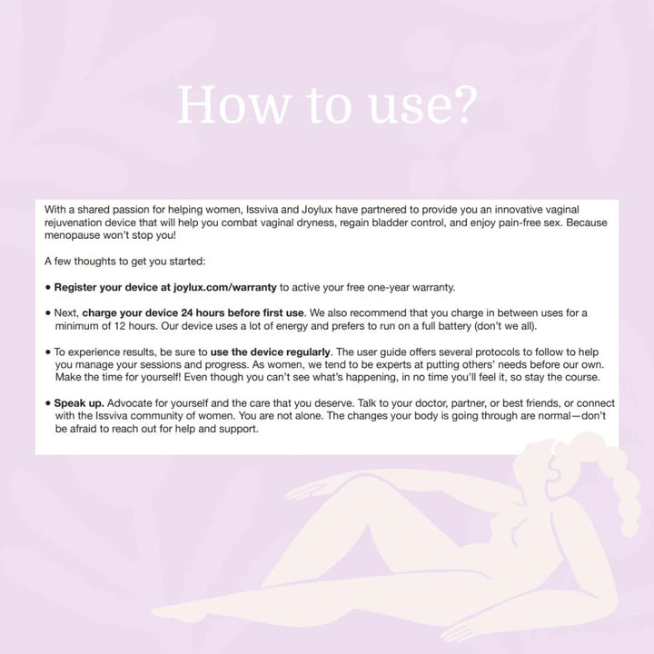 How to use the Issviva x Joylux Vaginal Rejuvenation Device with pH-balanced Intimate Wipes