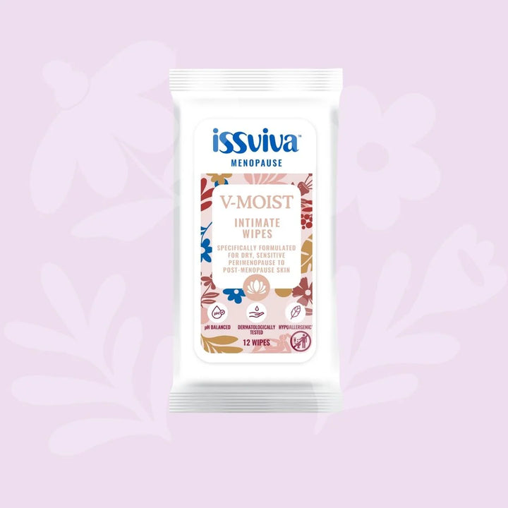 Issviva pH-balanced Intimate Wipes, neatly arranged on a soft, neutral background.