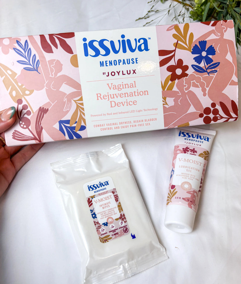 Woman holding Issviva product outdoors – promoting natural menopause support through daily wellness routines