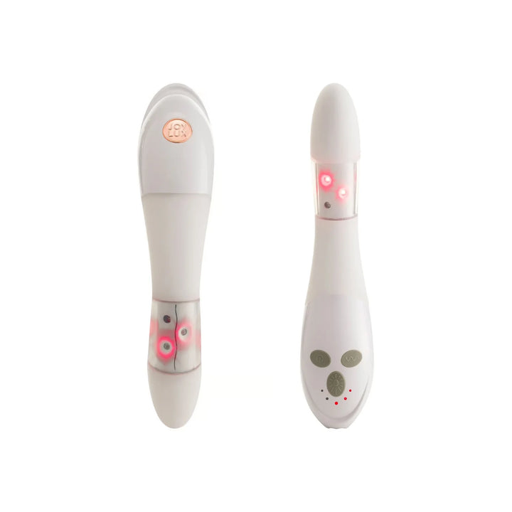 Issviva x Joylux Vaginal Rejuvenation Device in sleek white and soft pink, shown against a soft background for intimate care.