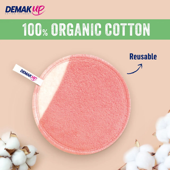 Demak'Up Wash and Reuse XL Cotton Pads 3 Pack with ultra-soft texture, displayed neatly on a clean white background for beauty care.