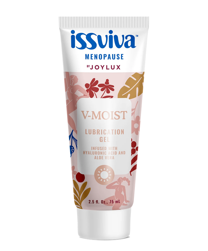 Issviva x Joylux Gel Lubricant in an elegant white tube with soft pink accents, displayed upright on a clean, smooth background for intimate care.