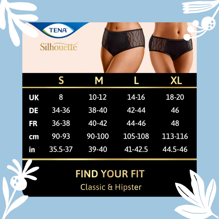 Sizes of TENA Black Classic Brief Washable Incontinence Underwear