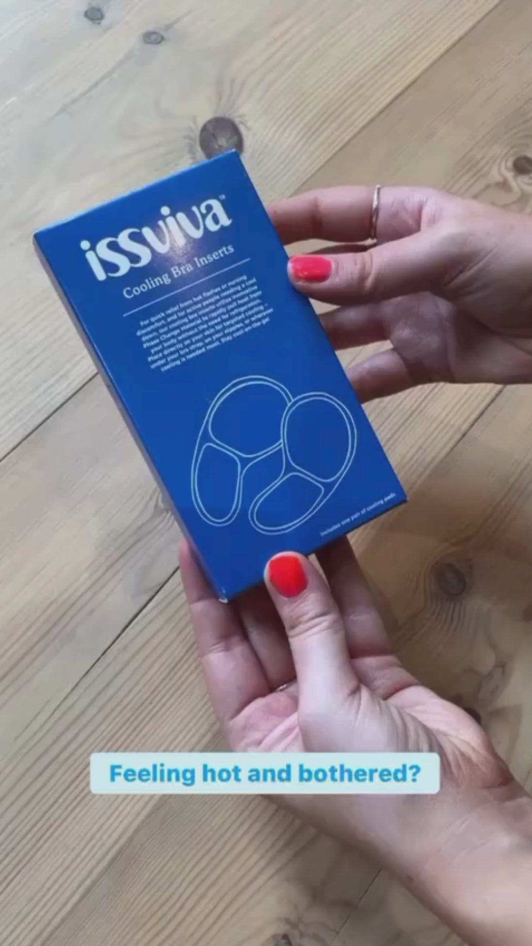 Showing Keep Me Cool by Issviva includes soft, reusable cooling bra inserts designed to soothe hot flushes and provide all-day comfort.